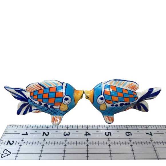 Blue Sky Diane Kissing Fish Figurine Pair Hand Painted Ceramic Coastal Decor - Picture 2 of 7